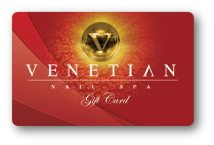 venetian nail logo over red background